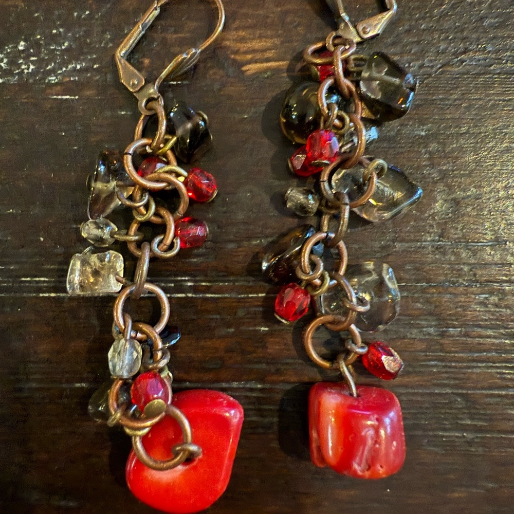 Earrings Red Gemstones with Copper Handcrafted